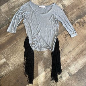 Woodleigh grey top with black fringe on sides size XS